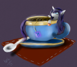 Size: 1024x897 | Tagged: safe, artist:hippik, character:rarity, species:pony, cup, cup of pony, female, food, micro, raritea, solo, tea, teacup