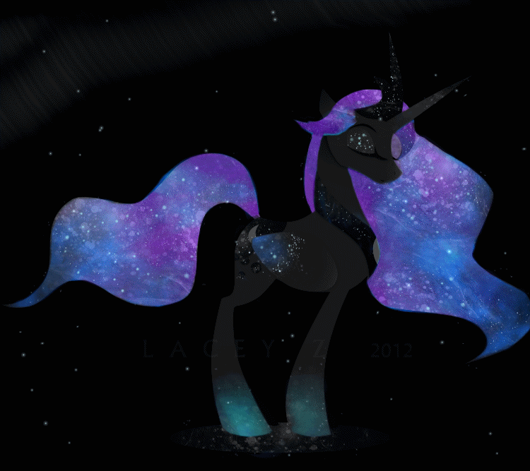 Size: 750x667 | Tagged: safe, artist:equum_amici, artist:softcoremirth, character:princess luna, animated, cinemagraph, ethereal mane, female, galaxy mane, solo, sparkles, stars, surreal