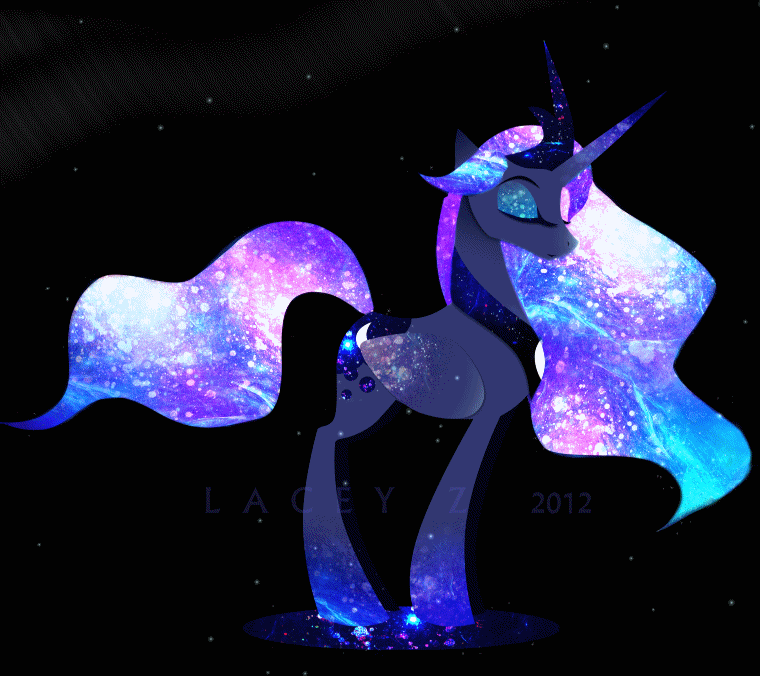 Size: 760x676 | Tagged: safe, artist:equum_amici, artist:softcoremirth, character:princess luna, animated, cinemagraph, ethereal mane, female, galaxy mane, solo, sparkles, stars, surreal