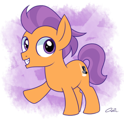 Size: 1280x1234 | Tagged: safe, artist:iheartjapan789, character:tender taps, species:earth pony, species:pony, cutie mark, foal, grin, male, raised hoof, signature, smiling, solo, standing