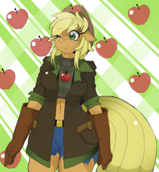 Size: 428x464 | Tagged: safe, artist:traupa, character:applejack, species:anthro, female, solo