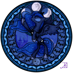 Size: 900x900 | Tagged: safe, artist:akili-amethyst, character:princess celestia, character:princess luna, species:alicorn, species:pony, dive to the heart, eyes closed, female, kingdom hearts, mare, princess, raised hoof, rearing, stained glass