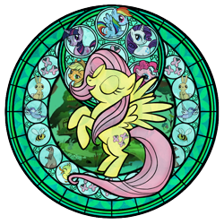 Size: 720x720 | Tagged: safe, artist:akili-amethyst, character:applejack, character:fluttershy, character:pinkie pie, character:rainbow dash, character:rarity, character:twilight sparkle, species:pegasus, species:pony, dive to the heart, female, kingdom hearts, mare, rearing, stained glass