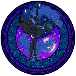 Size: 1600x1600 | Tagged: safe, artist:akili-amethyst, character:nightmare moon, character:princess celestia, character:princess luna, character:twilight sparkle, species:alicorn, species:pony, dive to the heart, female, kingdom hearts, mare, rearing, stained glass