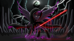 Size: 5000x2813 | Tagged: safe, artist:duskie-06, character:twilight sparkle, character:twilight sparkle (alicorn), species:alicorn, species:pony, cloak, clothing, crossover, dark side, female, lightsaber, sith, solo, star wars, weapon