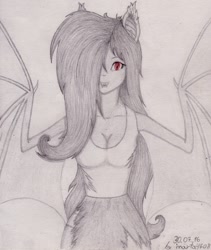 Size: 1013x1200 | Tagged: safe, artist:marta4708, character:flutterbat, character:fluttershy, species:bat pony, species:human, clothing, humanized, race swap, torn clothes, wing arms