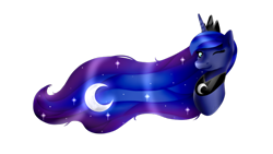 Size: 1000x563 | Tagged: safe, artist:absolitedisaster08, character:princess luna, species:alicorn, species:pony, bust, female, long mane, mare, moon, one eye closed, portrait, simple background, smiling, solo, transparent background, wink, winking at you