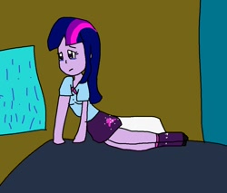 Size: 1000x852 | Tagged: safe, artist:my little brony friend, character:twilight sparkle, character:twilight sparkle (alicorn), episode:magical mystery cure, g4, my little pony: friendship is magic, my little pony:equestria girls, 1000 hours in ms paint, clothing, crying, equestria girls interpretation, female, i've got to find a way, leg warmers, ms paint, sad, scene interpretation, shoes