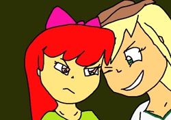Size: 666x468 | Tagged: safe, artist:my little brony friend, character:apple bloom, character:applejack, episode:somepony to watch over me, g4, my little pony: friendship is magic, 1000 hours in ms paint, female, ms paint, scene interpretation