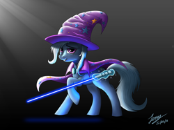 Size: 6000x4500 | Tagged: safe, artist:duskie-06, character:trixie, species:pony, species:unicorn, absurd resolution, crossover, female, jedi, lightsaber, mare, signature, solo, star wars, weapon