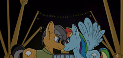 Size: 3000x1431 | Tagged: safe, artist:starrypallet, character:quibble pants, character:rainbow dash, ship:quibbledash, bedroom eyes, female, male, night, ship, shipping, straight