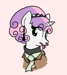 Size: 1366x1519 | Tagged: safe, artist:tanmansmantan, character:sweetie belle, alternate hairstyle, bust, clothing, female, headband, necktie, nose piercing, nose ring, older, piercing, portrait, solo, tongue out