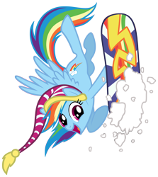 Size: 4440x4973 | Tagged: safe, artist:austiniousi, character:rainbow dash, absurd resolution, clothing, female, hat, snow, snowboard, solo, sports