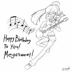 Size: 2000x2000 | Tagged: safe, artist:ereb-tauramandil, character:spike, character:twilight sparkle, birthday, canter girls, glasses, guitar, high res, humanized, megasweet