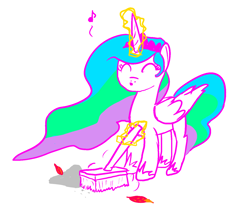 Size: 1280x1107 | Tagged: safe, artist:tanmansmantan, character:princess celestia, broom, feather, female, solo, whistling