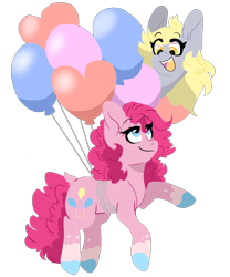 Size: 5000x6000 | Tagged: safe, artist:scarletskitty12, character:derpy hooves, character:pinkie pie, species:pegasus, species:pony, absurd resolution, balloon, female, mare, then watch her balloons lift her up to the sky