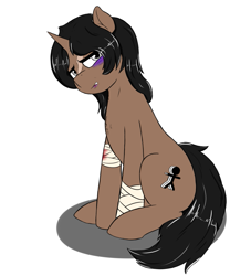 Size: 805x888 | Tagged: safe, artist:holliday, oc, oc only, oc:gang violence, species:pony, species:unicorn, bandage, scar, solo
