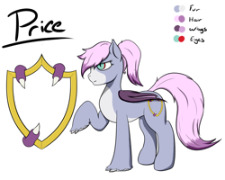 Size: 1250x1000 | Tagged: safe, artist:holliday, oc, oc only, oc:price, species:dragon, species:pegasus, species:pony, claw, claws, original species, reference sheet, shield, slit eyes, solo