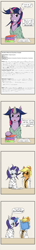 Size: 500x3510 | Tagged: safe, artist:dreamingnoctis, character:applejack, character:rarity, character:twilight sparkle, ask, ask asylum twilight, bad handwriting, book, clothing, horn cap, lab coat, magic suppression, tumblr