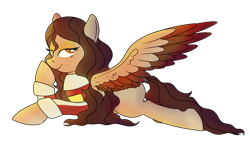 Size: 845x491 | Tagged: safe, artist:karmadash, oc, oc only, oc:krystal feathers, species:pegasus, species:pony, clothing, crossover, female, flirty, jacket, lidded eyes, mare, prone, simple background, solo, song in the description, transparent background, voltron