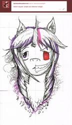 Size: 700x1203 | Tagged: safe, artist:dreamingnoctis, character:twilight sparkle, ask asylum twilight, duality, female, horn cap, magic suppression, markers, sharp teeth, solo, traditional art