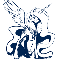 Size: 3784x3939 | Tagged: safe, artist:nadnerbd, character:princess celestia, female, jewelry, looking down, monochrome, raised hoof, regalia, simple background, smiling, solo, spread wings, white background, wings