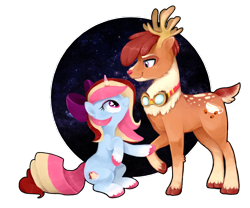 Size: 1024x853 | Tagged: safe, artist:va1ly, oc, oc only, species:deer, species:pony, species:reindeer, species:unicorn, bow, hair bow, night