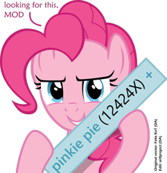 Size: 1800x1869 | Tagged: safe, artist:felix-kot, edit, character:pinkie pie, derpibooru, female, fourth wall, looking at you, meta, simple background, solo, tags, transparent background, vector