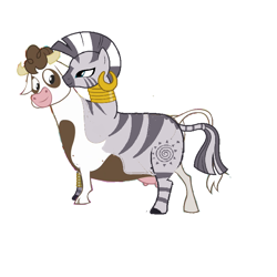 Size: 775x775 | Tagged: safe, artist:theunknowenone1, character:daisy jo, character:zecora, species:cow, species:zebra, conjoined, crossover, fusion, hybrid, merge, merging, pokémon, symbiosis, symbiotic, two heads, two tails, udder, we have become one, what has science done, zebrow