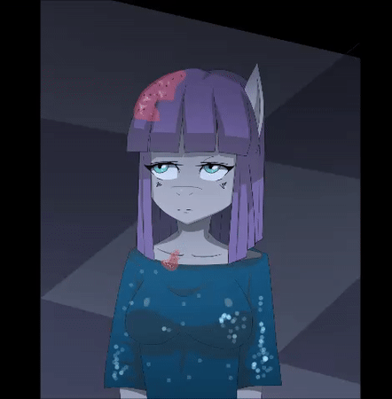 Size: 442x450 | Tagged: safe, artist:traupa, character:maud pie, species:anthro, episode:make new friends but keep discord, g4, my little pony: friendship is magic, animated, clothing, dress, female, gala dress, gif, maud burns, scene interpretation, solo