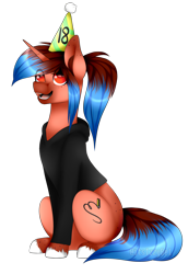 Size: 1024x1489 | Tagged: safe, artist:itsizzybel, oc, oc only, oc:heart sketch, species:pony, species:unicorn, clothing, hat, party hat, simple background, solo, sweater, transparent background