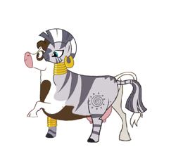 Size: 1079x1019 | Tagged: safe, artist:theunknowenone1, character:daisy jo, character:discord, character:zecora, species:cow, species:zebra, 1000 hours in ms paint, conjoined, fusion, hybrid, original species, origins, raised hoof, simple background, smiling, symbiosis, two heads, udder, we have become one, what has science done, white background, zebrow