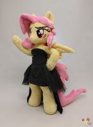 Size: 1280x1762 | Tagged: safe, artist:ketika, character:flutterbat, character:fluttershy, species:anthro, species:bat pony, species:unguligrade anthro, anthro plushie, arm hooves, clothing, dress, female, irl, photo, plushie, race swap, solo