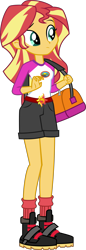 Size: 3000x8708 | Tagged: safe, artist:uponia, character:sunset shimmer, equestria girls:legend of everfree, g4, my little pony: equestria girls, my little pony:equestria girls, .svg available, absurd resolution, clothing, curious, cute, duffle bag, female, shimmerbetes, shorts, simple background, socks, solo, transparent background, vector