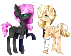 Size: 2000x1581 | Tagged: safe, artist:itsizzybel, artist:pandoraless11, oc, oc only, oc:cream cloud, species:pegasus, species:pony, detached sleeves, duo, duo female, female, glasses, necktie, simple background, transparent background