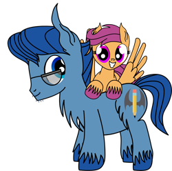 Size: 3438x3411 | Tagged: safe, artist:dinkyuniverse, character:leadwing, character:scootaloo, oc, species:earth pony, species:pegasus, species:pony, andy price, excited, glasses, grin, male, simple background, smiling, stallion, transparent background, unshorn fetlocks