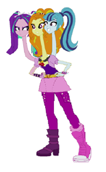 Size: 623x1003 | Tagged: source needed, useless source url, safe, artist:theunknowenone1, character:adagio dazzle, character:aria blaze, character:sonata dusk, my little pony:equestria girls, conjoined, fusion, long neck, multiple heads, not salmon, the dazzlings, three heads, together forever, wat, we have become one, you need me