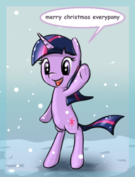 Size: 454x596 | Tagged: safe, artist:stratodraw, character:twilight sparkle, species:pony, bipedal, christmas, female, gift art, metro:mylittlepony, snow, solo