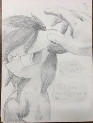 Size: 3024x4032 | Tagged: safe, artist:mranthony2, oc, oc only, oc:lemon bounce, absurd resolution, denial, hand, looking back, monochrome, traditional art, turned away