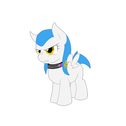 Size: 7000x7000 | Tagged: safe, artist:glacierfrostclaw, oc, oc only, oc:backpack, species:pegasus, species:pony, fallout equestria, absurd resolution, collar, female, filly, piercing, scrunchy face, shock collar, simple background, solo, transparent background, wing piercing, wings