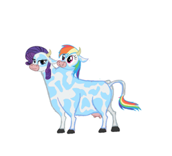 Size: 985x897 | Tagged: source needed, useless source url, safe, artist:theunknowenone1, character:rainbow dash, character:rarity, species:cow, brahmin, conjoined, cowified, fusion, multiple heads, raricow, species swap, two heads, udder, we have become one