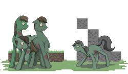 Size: 2400x1391 | Tagged: dead source, safe, artist:28gooddays, oc, oc only, species:pony, angry, minecraft, minecraft block, ponified, territorial, undead, zombie, zombie pony