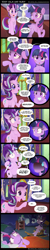 Size: 1000x5000 | Tagged: safe, artist:coltsteelstallion, character:princess celestia, character:smarty pants, character:starlight glimmer, character:twilight sparkle, character:twilight sparkle (alicorn), species:alicorn, species:pony, absurd resolution, bad idea, bed, bipedal, blushing, chair, comic, companion cube, creepy, cute, dark comedy, derp, dialogue, female, floppy ears, frown, glare, grimderp, grin, hidden eyes, insanity, looking back, misspelling, nervous, nightmare fuel, on side, open mouth, plushie, pointing, portal (valve), raised hoof, rocking chair, scared, scratching, sitting, smiling, smirk, speech bubble, squee, sweat, sweatdrop, this will end in pain and/or death, this will not end well, undertale, watching, wide eyes, yandere, yandere glimmer