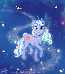 Size: 979x1103 | Tagged: safe, artist:c-puff, character:swirlabout, g1, fairy brights, fancy swirl ponies, female, solo, space, stars