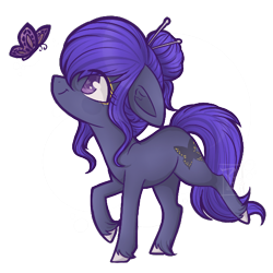 Size: 500x500 | Tagged: safe, artist:monogy, oc, oc only, oc:siouxsie, species:earth pony, species:pony, butterfly, female, mare, raised hoof, simple background, solo, transparent background