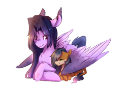 Size: 1600x1097 | Tagged: safe, artist:myralilth, oc, oc only, oc:fawn, oc:quiyl, species:pegasus, species:pony, female, filly, mare, prone, simple background, transparent background, wing blanket