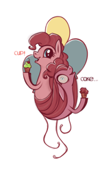 Size: 738x1157 | Tagged: safe, artist:28gooddays, character:pinkamena diane pie, character:pinkie pie, species:pony, fanfic:cupcakes, bust, cupcake, cutie mark background, dialogue, duality, food, wide eyes