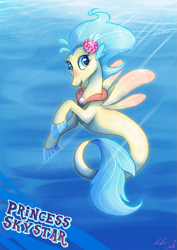 Size: 877x1241 | Tagged: safe, artist:c-puff, character:princess skystar, species:seapony (g4), g4, my little pony: the movie (2017), female, looking at you, open mouth, smiling, solo, underwater