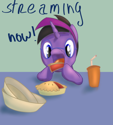 Size: 3801x4196 | Tagged: safe, artist:stratodraw, oc, oc only, absurd resolution, cup, food, glasses, pie, pie plate, solo, streaming