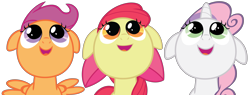 Size: 10563x4000 | Tagged: safe, artist:felix-kot, character:apple bloom, character:scootaloo, character:sweetie belle, species:pegasus, species:pony, cutie mark crusaders, faec, looking up, open mouth, simple background, transparent background, vector